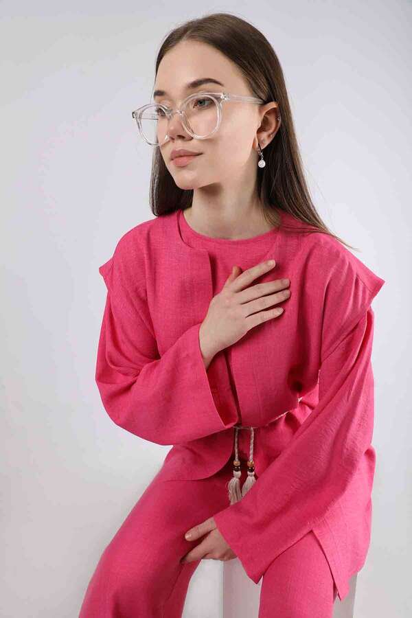 Corded Wide Leg Vest Set Fuchsia - 2