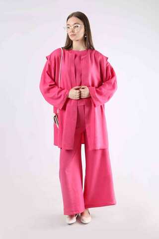 Corded Wide Leg Vest Set Fuchsia - 3