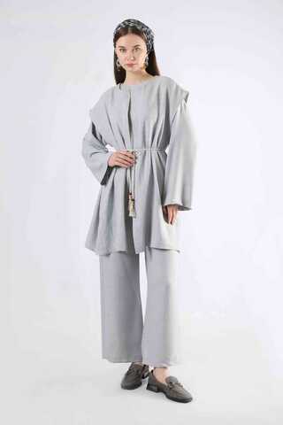 Corded Wide Leg Vest Set Gray - 1