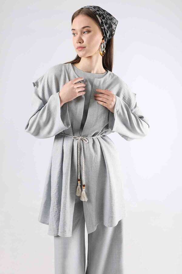 Corded Wide Leg Vest Set Gray - 2