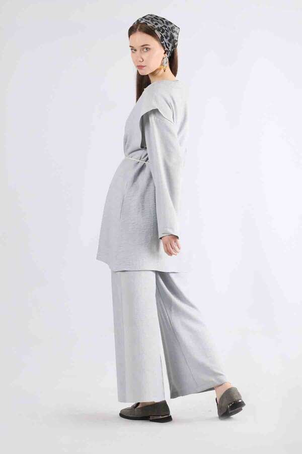 Corded Wide Leg Vest Set Gray - 5