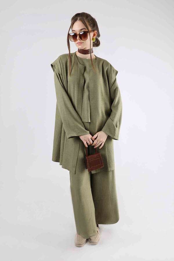 Corded Wide Leg Vest Set Khaki - 5