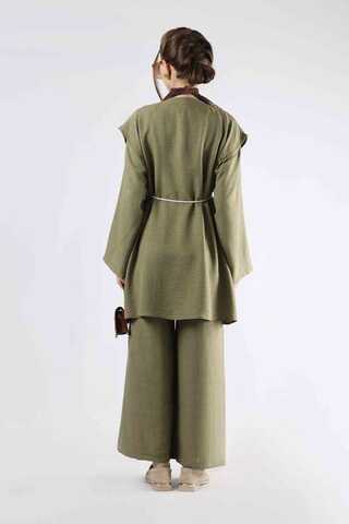 Corded Wide Leg Vest Set Khaki - 6