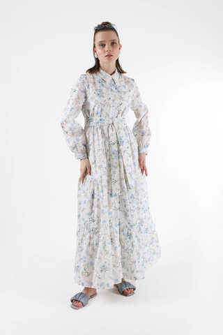 Cotton Floral Dress Blue - 1