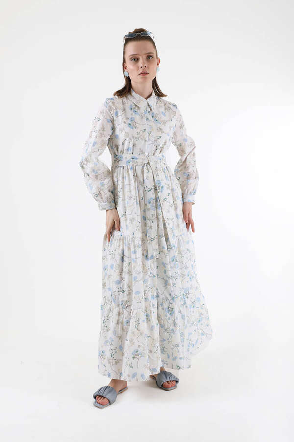 Cotton Floral Dress Blue - 1