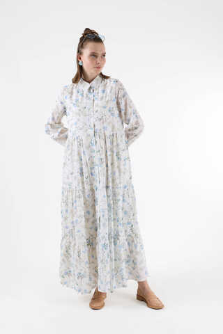 Cotton Floral Dress Blue - 3