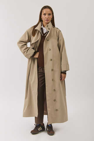 Cotton High Collar Buttoned Trenchcoat Beige - 7