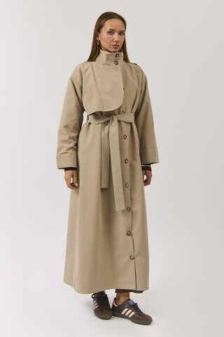 Cotton High Collar Buttoned Trenchcoat Beige - 14