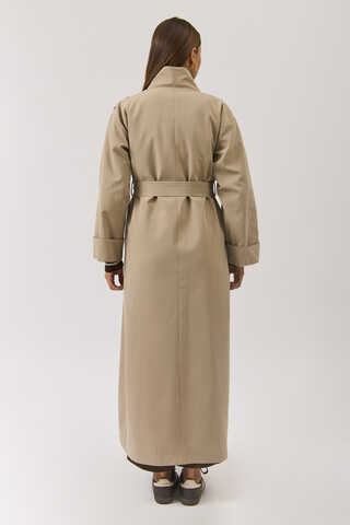 Cotton High Collar Buttoned Trenchcoat Beige - 16