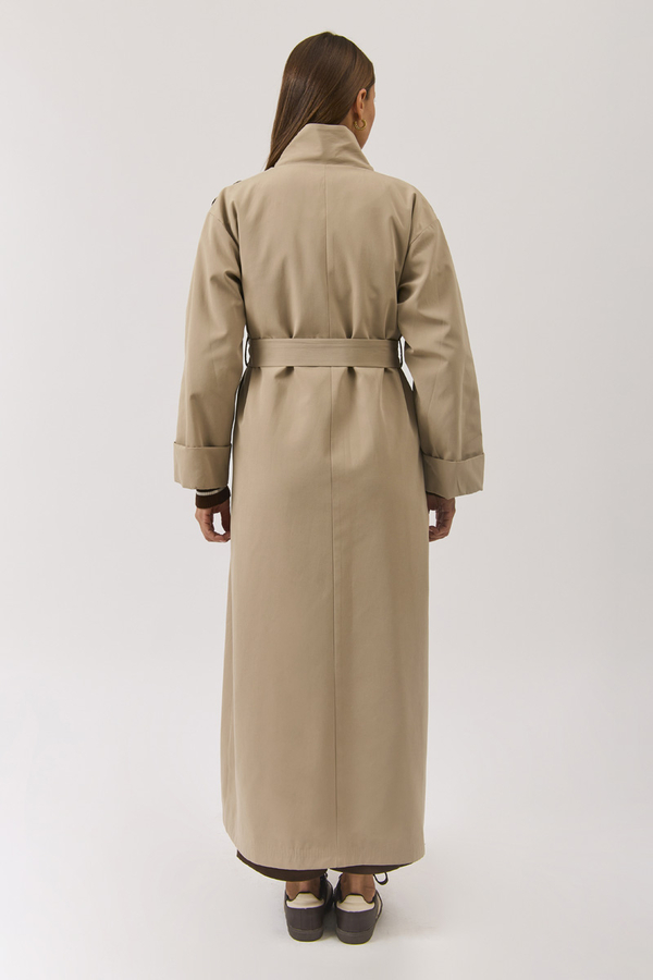 Cotton High Collar Buttoned Trenchcoat Beige - 16