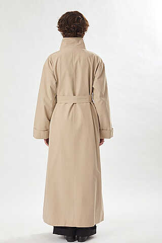 Cotton High Collar Buttoned Trenchcoat Beige - 11