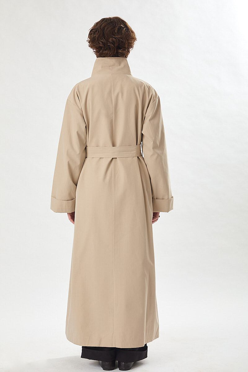 Cotton High Collar Buttoned Trenchcoat Beige - 11