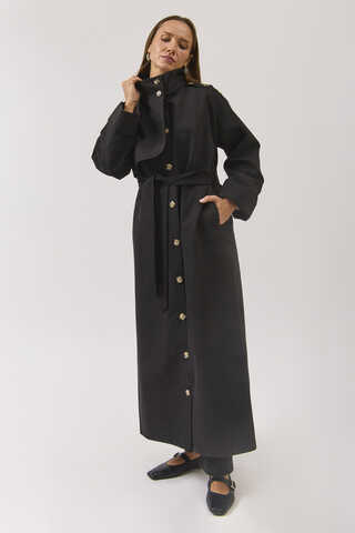 Cotton High Collar Buttoned Trenchcoat Black - 9