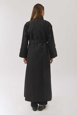 Cotton High Collar Buttoned Trenchcoat Black - 11