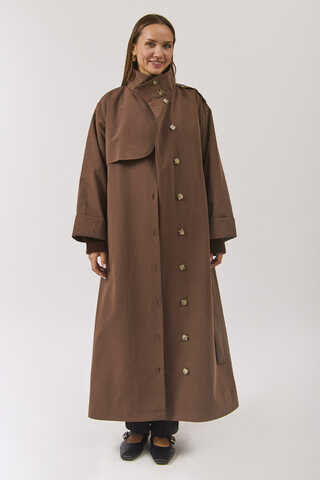 Cotton High Collar Buttoned Trenchcoat Brown (1)