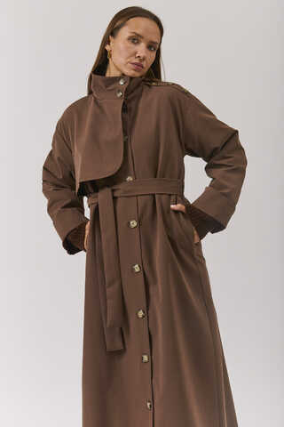 Cotton High Collar Buttoned Trenchcoat Brown - 20