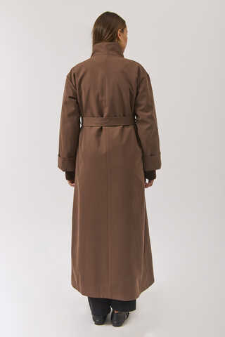 Cotton High Collar Buttoned Trenchcoat Brown - 23