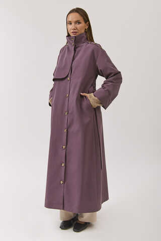 Cotton High Collar Buttoned Trenchcoat Dark Plum - 14