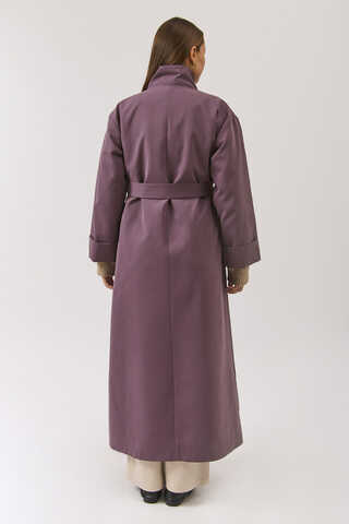 Cotton High Collar Buttoned Trenchcoat Dark Plum - 17