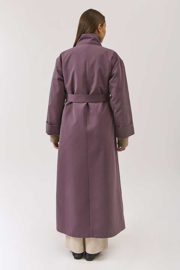 Cotton High Collar Buttoned Trenchcoat Dark Plum - 17