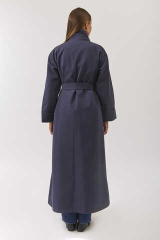 Cotton High Collar Buttoned Trenchcoat Navy - 17