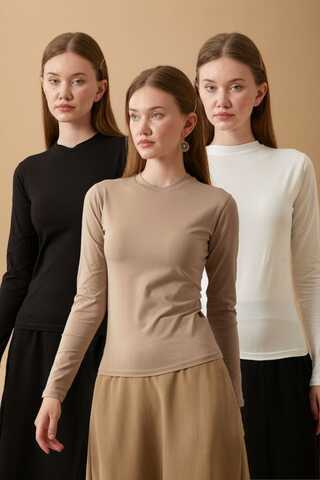 Cotton Long Sleeve Body Advantage Pack (Black-Ecru-Taupe) - 1