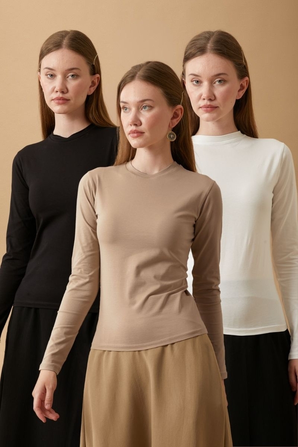 Cotton Long Sleeve Body Advantage Pack (Black-Ecru-Taupe) - 1