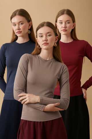 Cotton Long Sleeve Body Advantage Pack (Bordeaux-Dark Taupe-Navy) - 1