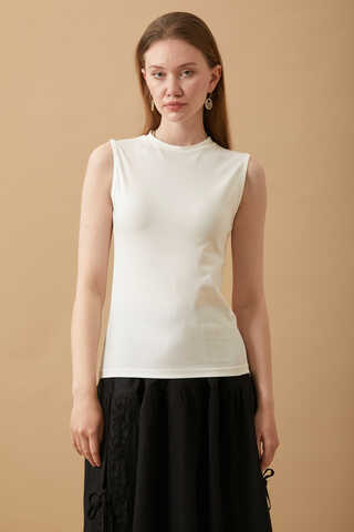 Cotton Sleeveless Bodysuit Ecru - 2