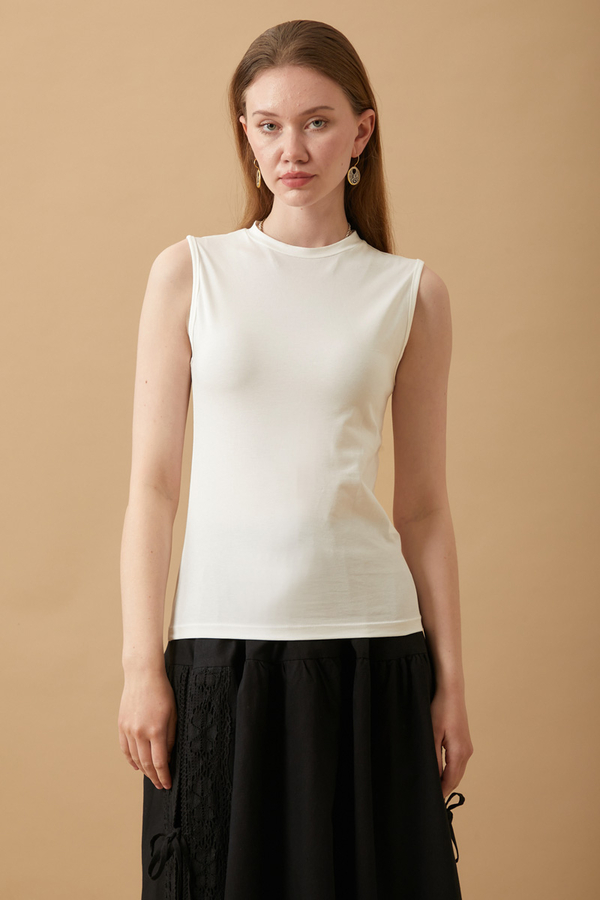 Cotton Sleeveless Bodysuit Ecru - 2