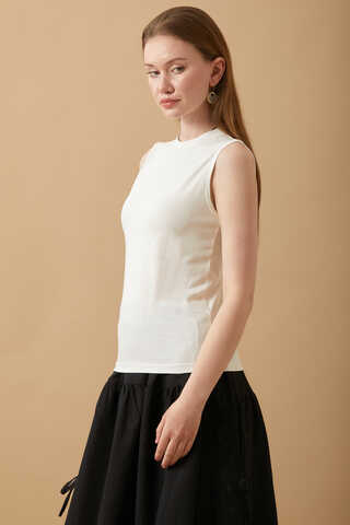 Cotton Sleeveless Bodysuit Ecru - 3