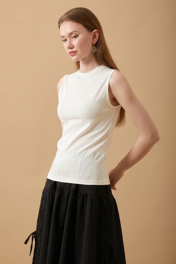 Cotton Sleeveless Bodysuit Ecru - 4