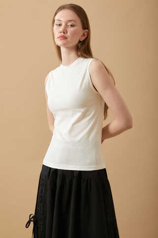 Cotton Sleeveless Bodysuit Ecru - 1