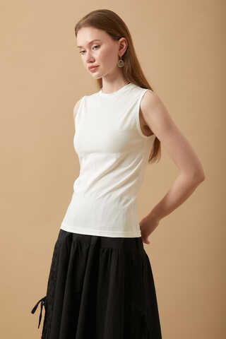 Cotton Sleeveless Bodysuit Ecru - 4