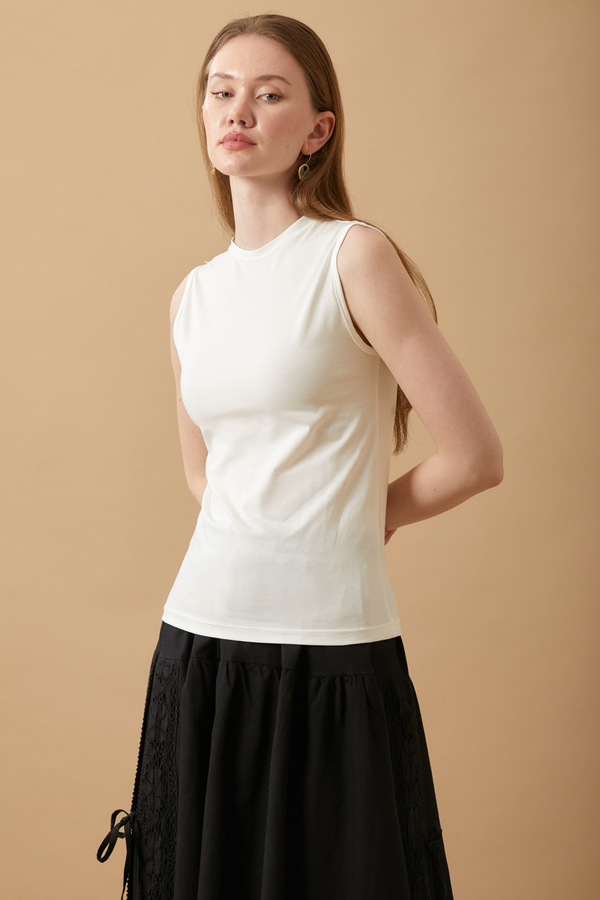 Cotton Sleeveless Bodysuit Ecru - 1