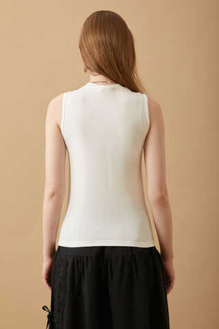 Cotton Sleeveless Bodysuit Ecru - 5