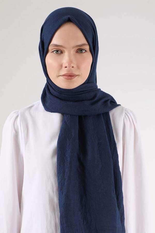Cotton Viscose Shawl Navy Blue - 3