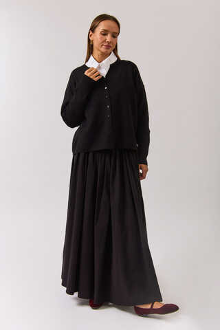 Crew Neck Premium Knit Cardigan Black - 5