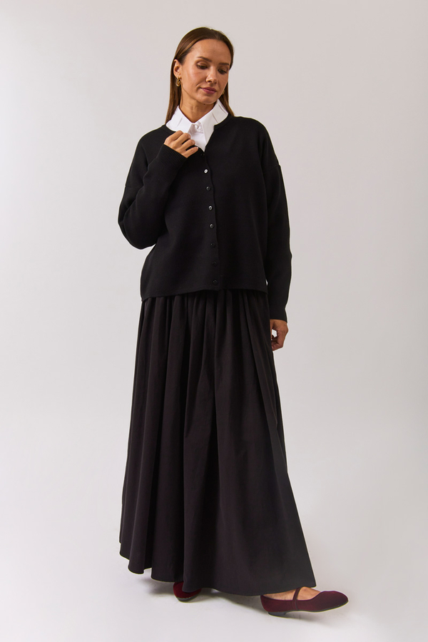 Crew Neck Premium Knit Cardigan Black - 5