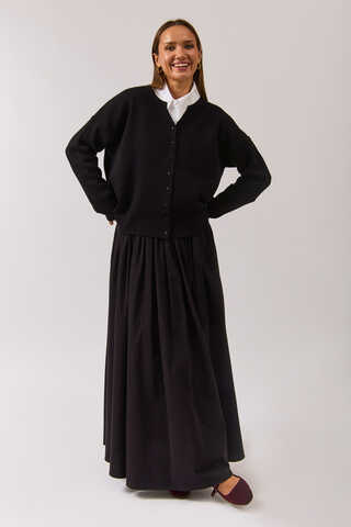 Crew Neck Premium Knit Cardigan Black - 6