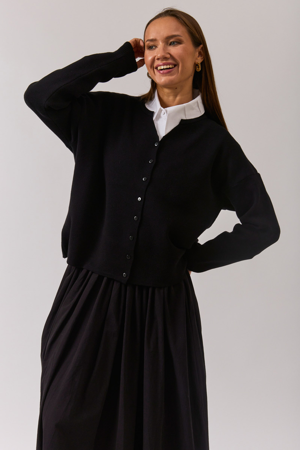 Crew Neck Premium Knit Cardigan Black - 3