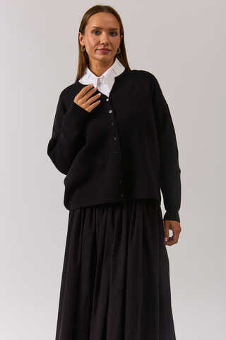 Crew Neck Premium Knit Cardigan Black - 8