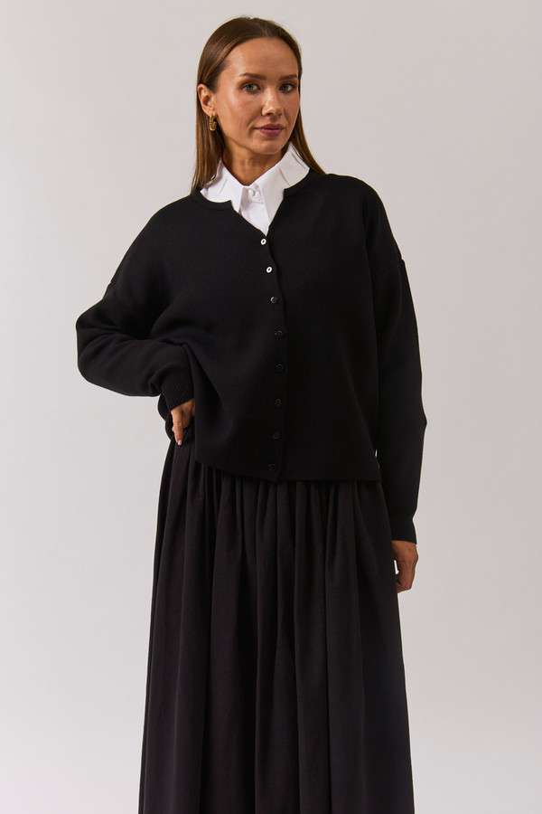 Crew Neck Premium Knit Cardigan Black - 9