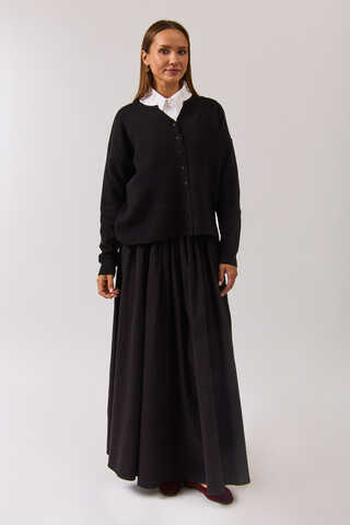 Crew Neck Premium Knit Cardigan Black - 10