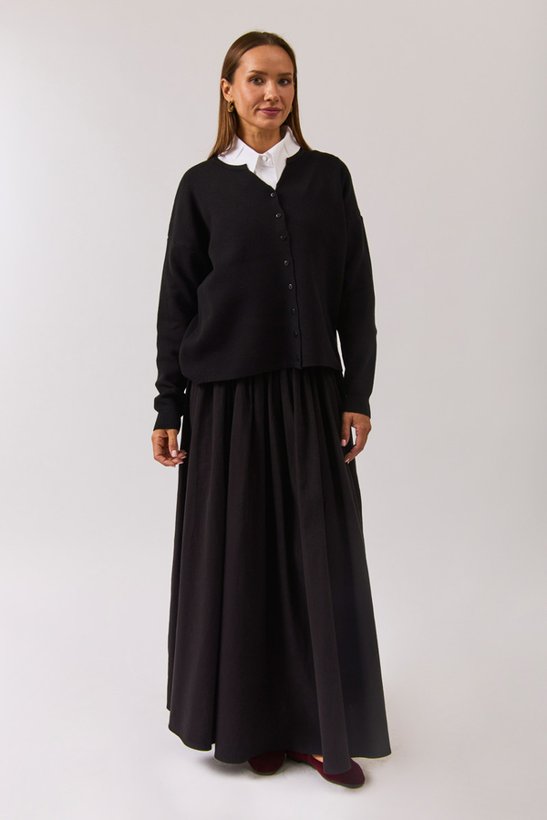 Crew Neck Premium Knit Cardigan Black - 10