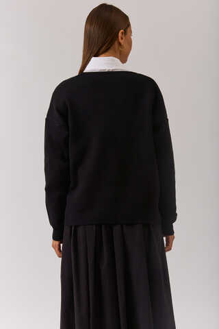 Crew Neck Premium Knit Cardigan Black - 15