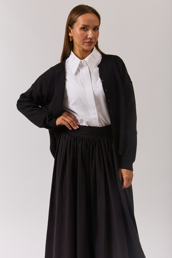 Crew Neck Premium Knit Cardigan Black - 11