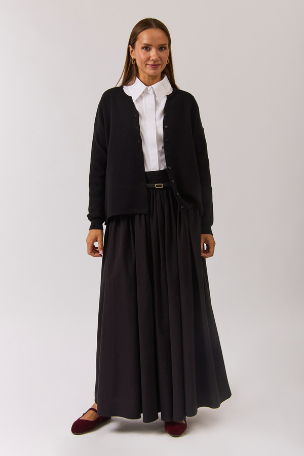 Crew Neck Premium Knit Cardigan Black - 12