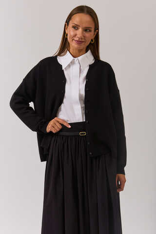 Crew Neck Premium Knit Cardigan Black - 13