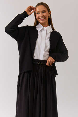 Crew Neck Premium Knit Cardigan Black - 7